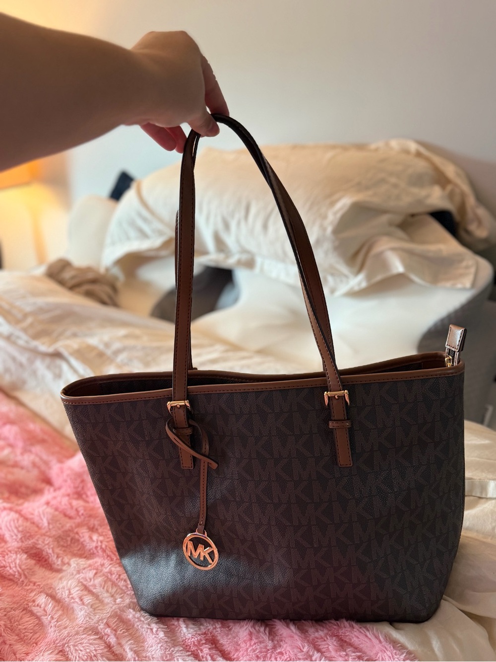 Michael Kors Brown Monogram Tote with Gold Accent